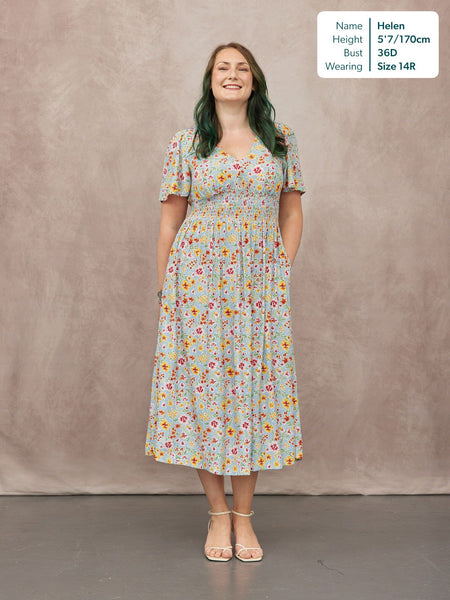 Maddie Short Sleeve Dress -  Light Blue Floral Print