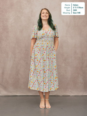 Maddie Short Sleeve Dress -  Light Blue Floral Print