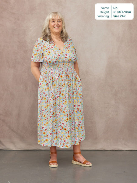Maddie Short Sleeve Dress -  Light Blue Floral Print