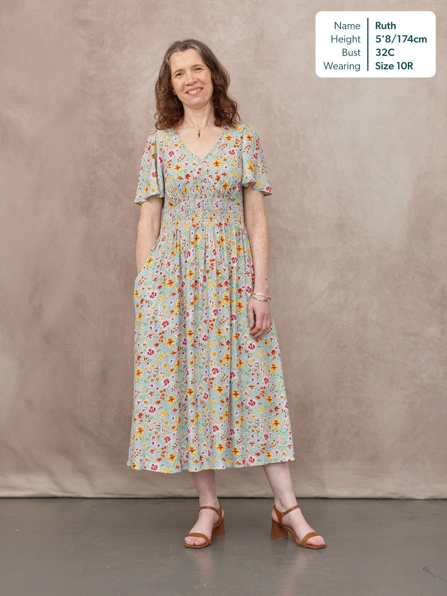 Maddie Short Sleeve Dress -  Light Blue Floral Print