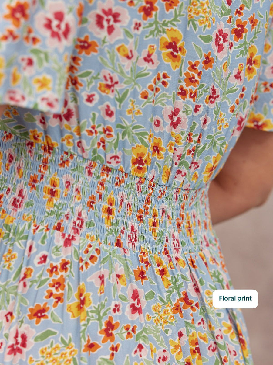 Maddie Short Sleeve Dress -  Light Blue Floral Print
