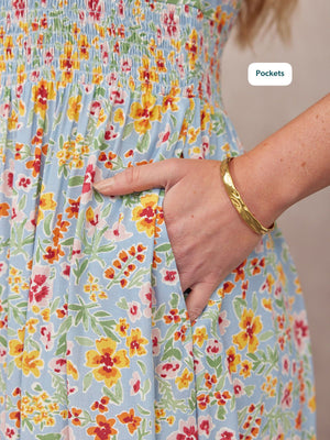 Maddie Short Sleeve Dress -  Light Blue Floral Print