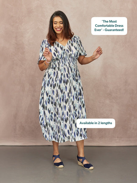 Maddie Short Sleeve Dress - Navy Ikat Print