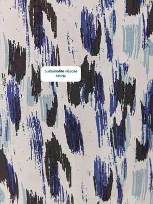 Maddie Short Sleeve Dress - Navy Ikat Print