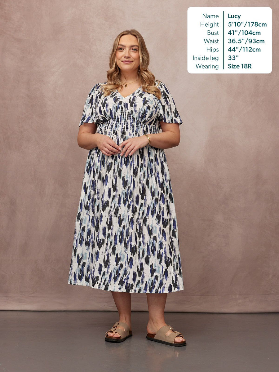 Maddie Short Sleeve Dress - Navy Ikat Print This is Unfolded Maddie Short Sleeve Dress - Navy Ikat Print This is Unfolded