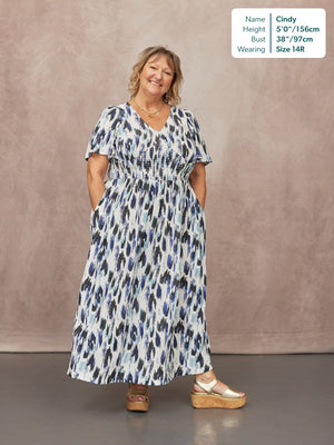 Maddie Short Sleeve Dress - Navy Ikat Print