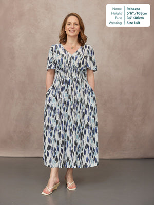 Maddie Short Sleeve Dress - Navy Ikat Print