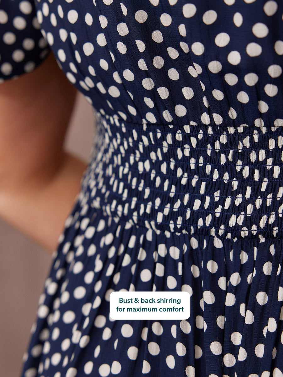 Maddie Short Sleeve Dress - Navy Polka Dot Print This is Unfolded Maddie Short Sleeve Dress - Navy Polka Dot Print This is Unfolded