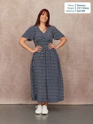 Maddie Short Sleeve Dress - Navy Polka Dot Print