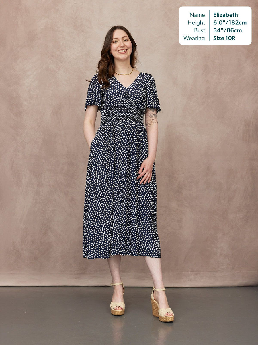 Maddie Short Sleeve Dress - Navy Polka Dot Print