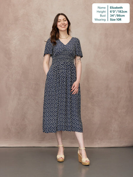 Maddie Short Sleeve Dress - Navy Polka Dot Print