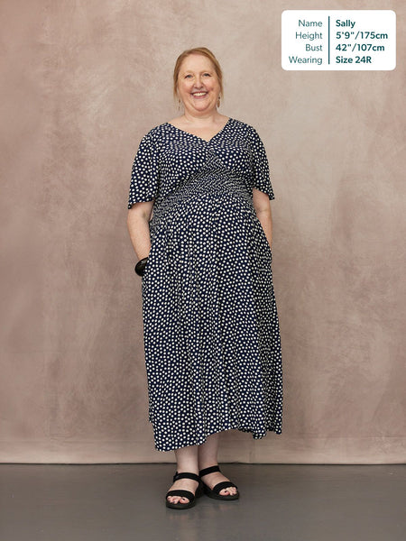 Maddie Short Sleeve Dress - Navy Polka Dot Print