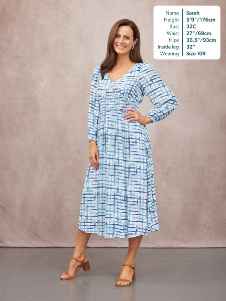 blue and white long sleeve dress Avec Les Filles Button Front Dress - Blue Stripe
