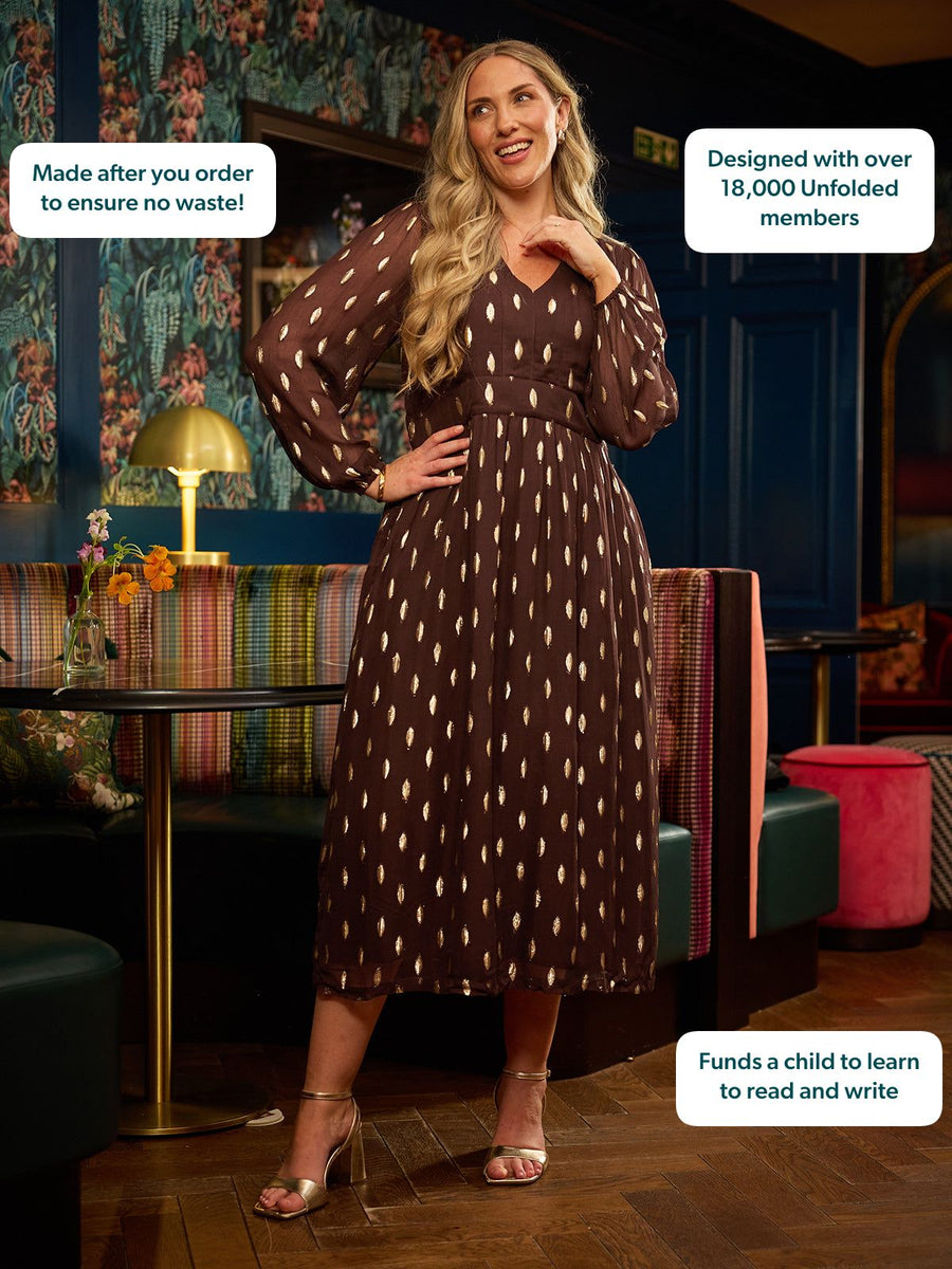 Minna Relaxed Lurex Dress - Chocolate & Gold