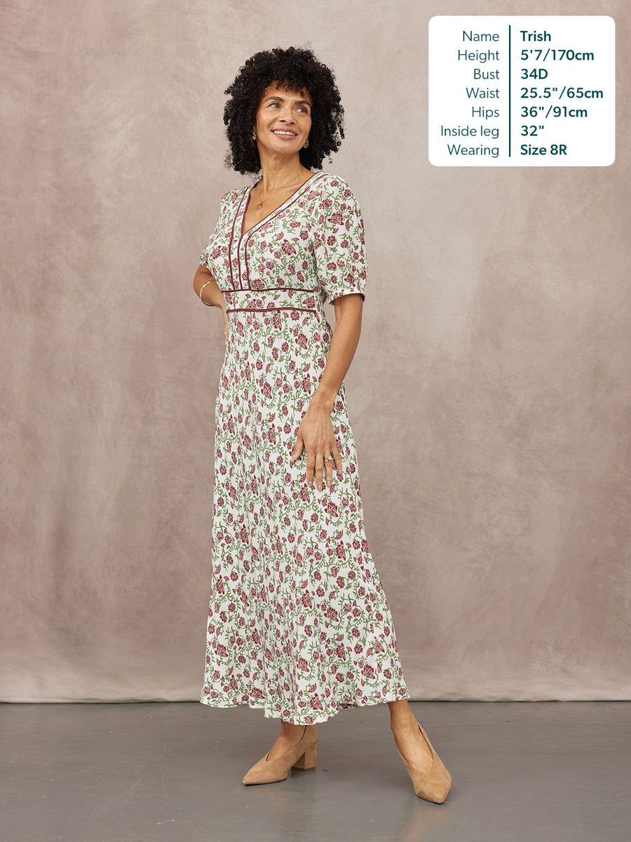 Linny Contrast Trim Dress - Pink Floral Print