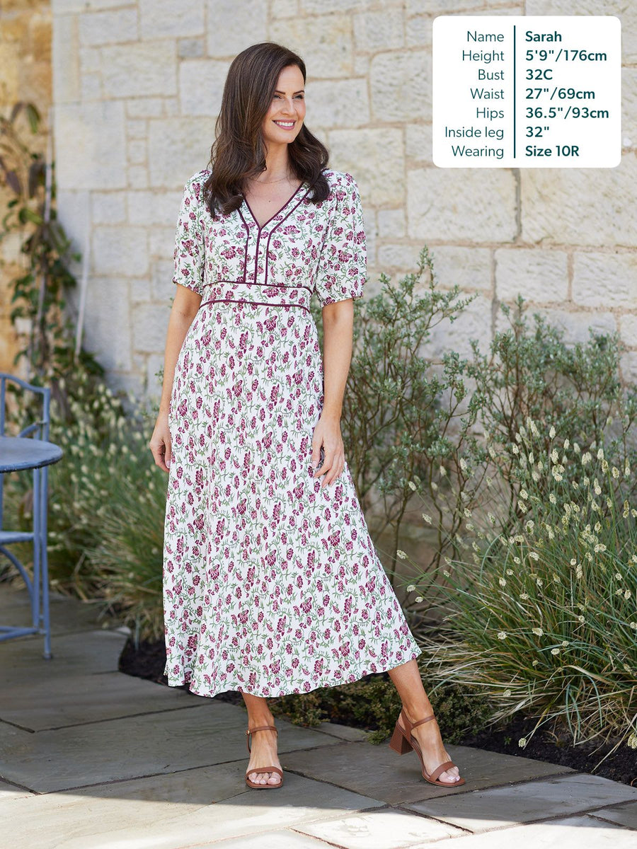 Linny Contrast Trim Dress - Pink Floral Print