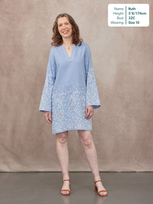 Jess Embroidered Tunic Dress - Blue & White