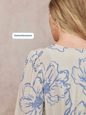 Hilary Printed Linen Mix Dress - Blue Floral