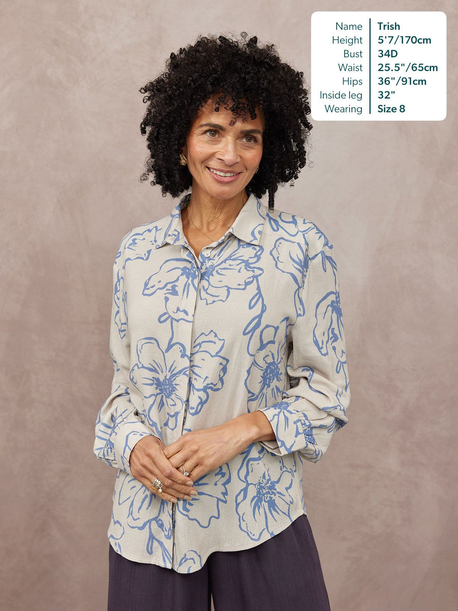 Sue Printed Linen Mix Shirt - Blue Floral