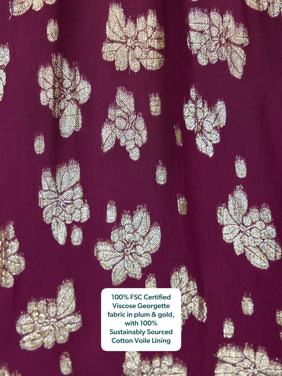 Niya Button Through Lurex Blouse - Plum & Gold