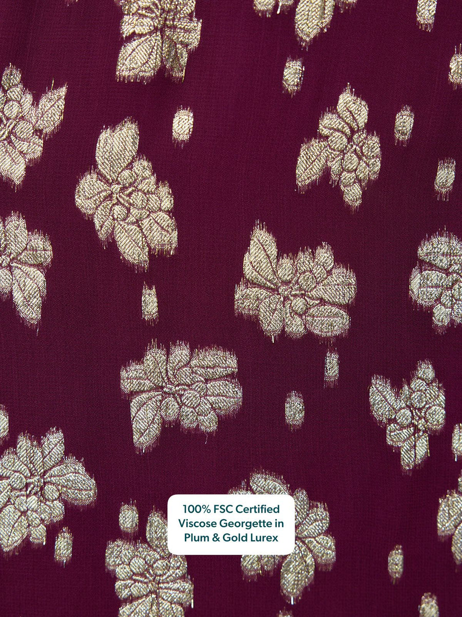 Niya Button Through Lurex Blouse - Plum & Gold