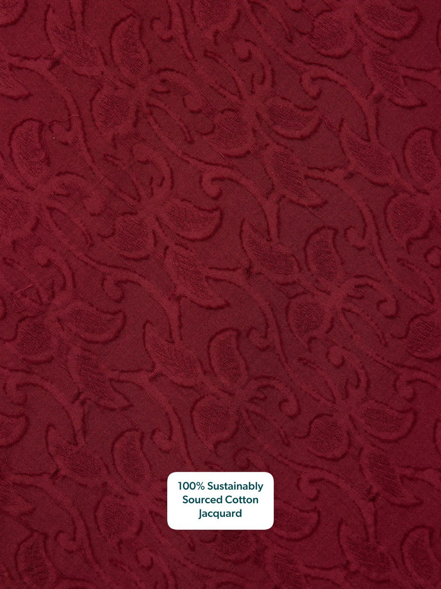 Rachel Puff Sleeve Jacquard Dress - Maroon Red