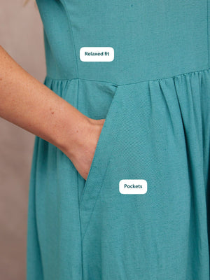 Rhiona Linen Shirt Dress - Teal