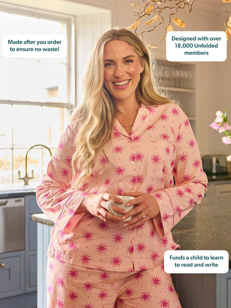 Rosie Cotton Poplin Pyjama - Pink Star Print
