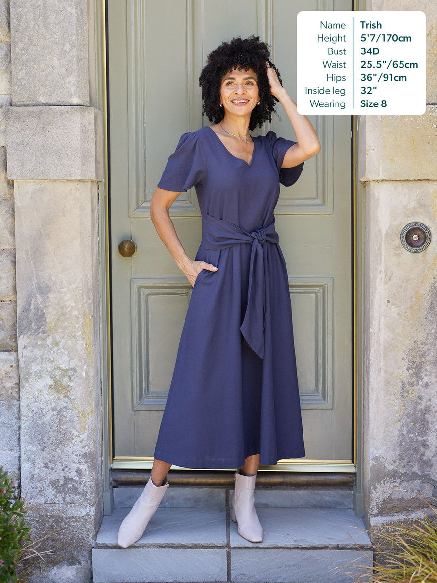 midi tie waist dress Burgundy Tie-Waist with Pockets L 100% Linen. Faux Leather Crew Neck Tie