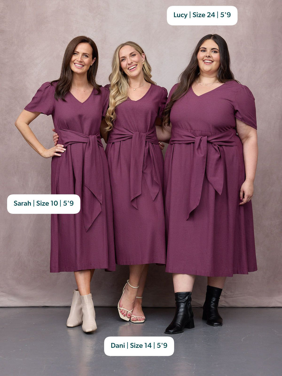 Ruth Angel Sleeve Tie Waist Dress - Plum