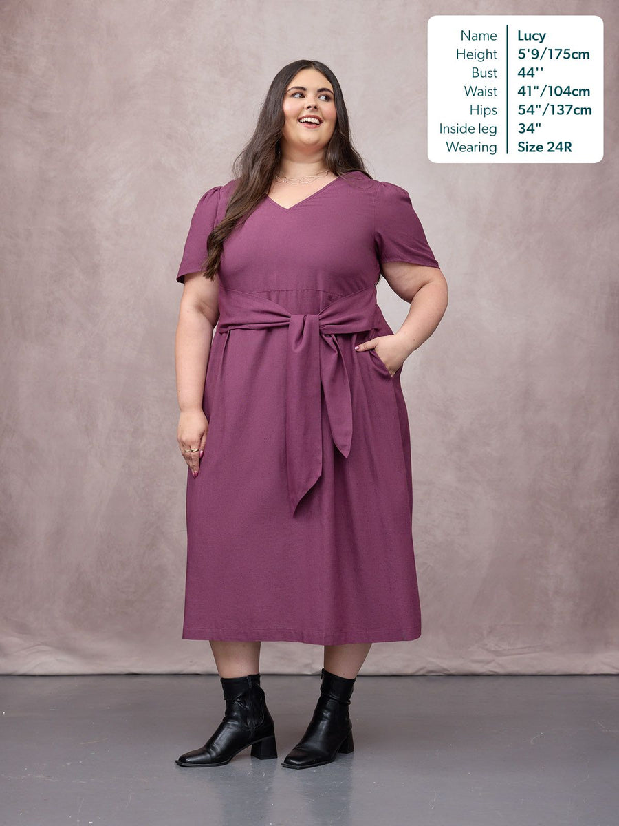 Ruth Angel Sleeve Tie Waist Dress - Plum
