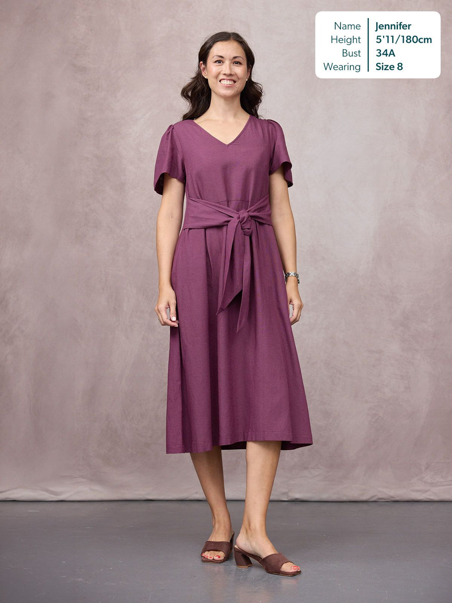 Ruth Angel Sleeve Tie Waist Dress - Plum
