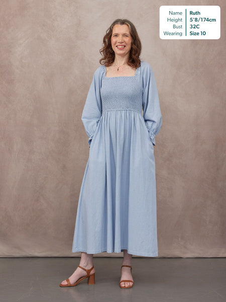 Sam Shirred Dress - Blue