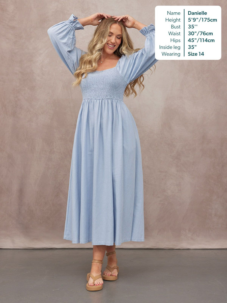 Sam Shirred Dress - Blue