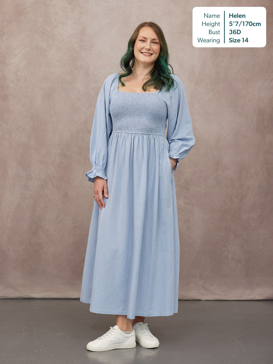 Sam Shirred Dress - Blue