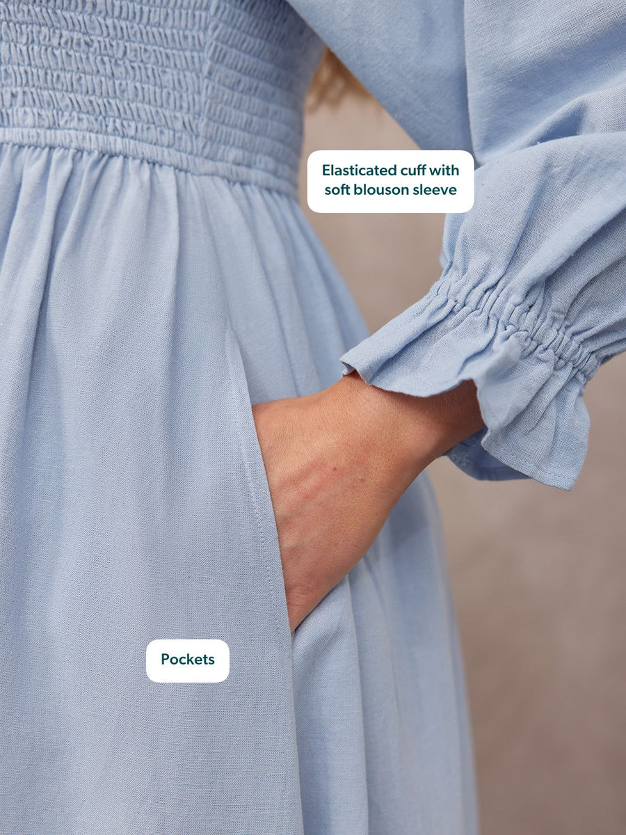 Sam Shirred Dress - Blue