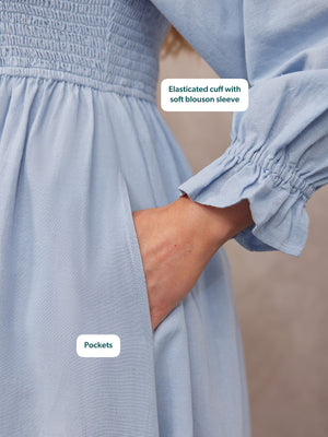 Sam Shirred Dress - Blue