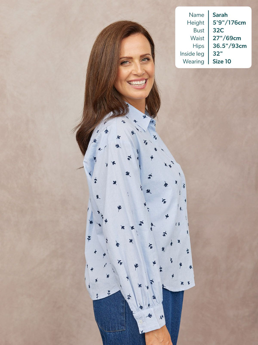 Sandra Embroidered Stripe Shirt - Blue & White