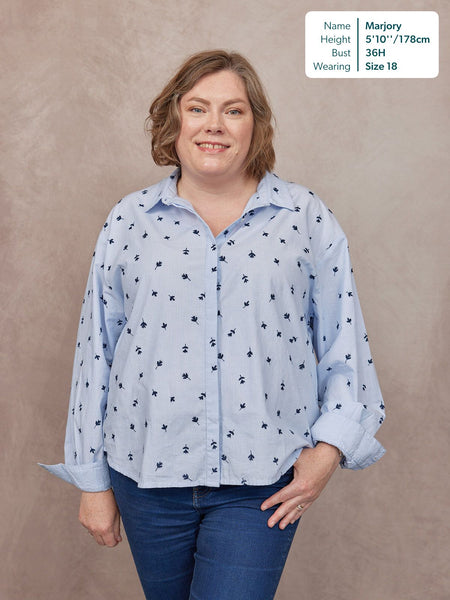 Sandra Embroidered Stripe Shirt - Blue & White