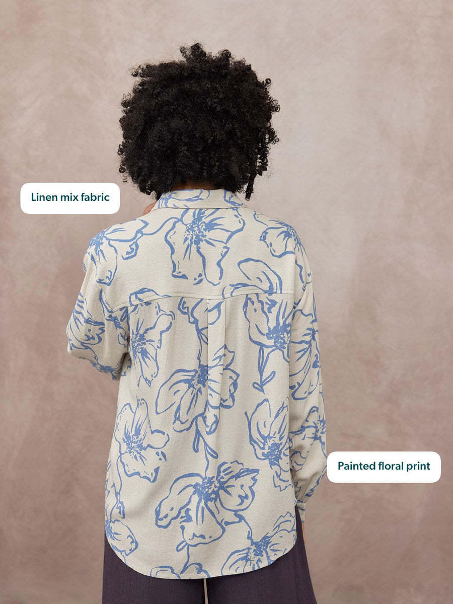 Sue Printed Linen Mix Shirt - Blue Floral
