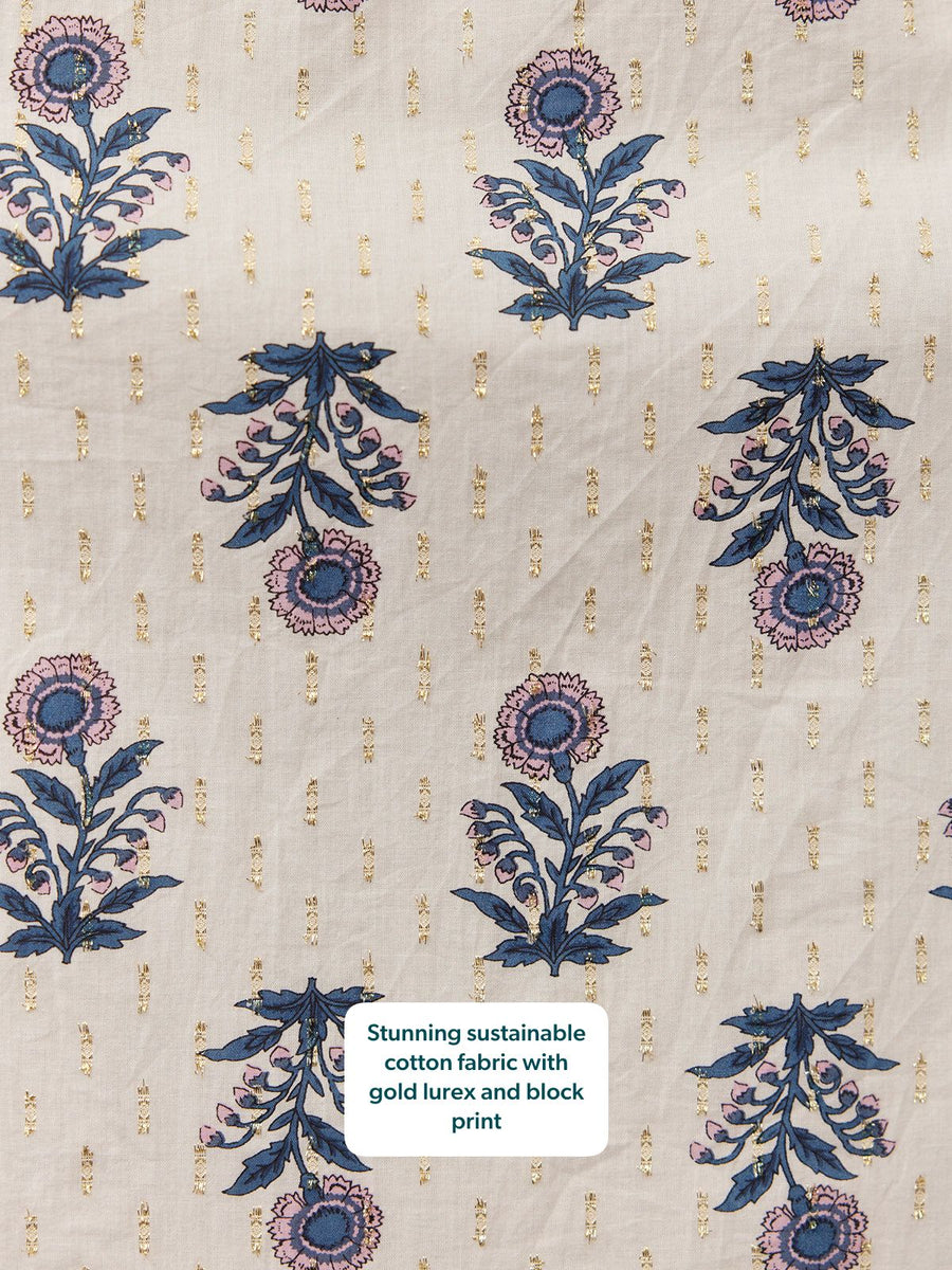 Tara Lurex Summer Dress - White & Blue Floral Print This is Unfolded Tara Lurex Summer Dress - White & Blue Floral Print This is Unfolded
