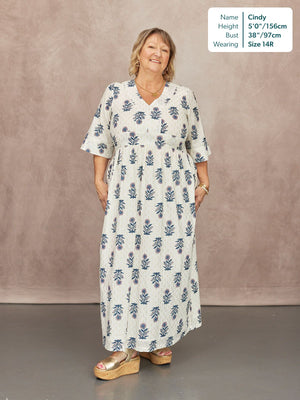 Tara Lurex Summer Dress - White & Blue Floral Print