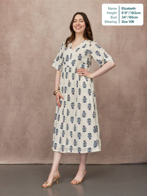 Tara Lurex Summer Dress - White & Blue Floral Print