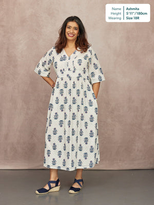 Tara Lurex Summer Dress - White & Blue Floral Print