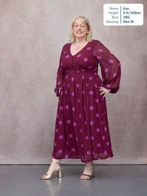 Connie Georgette Dress - Purple Spot Print