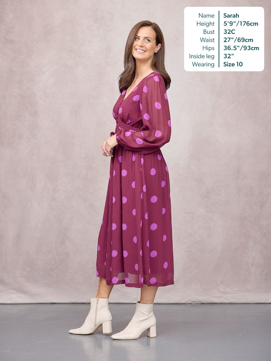Connie Georgette Dress - Purple Spot Print