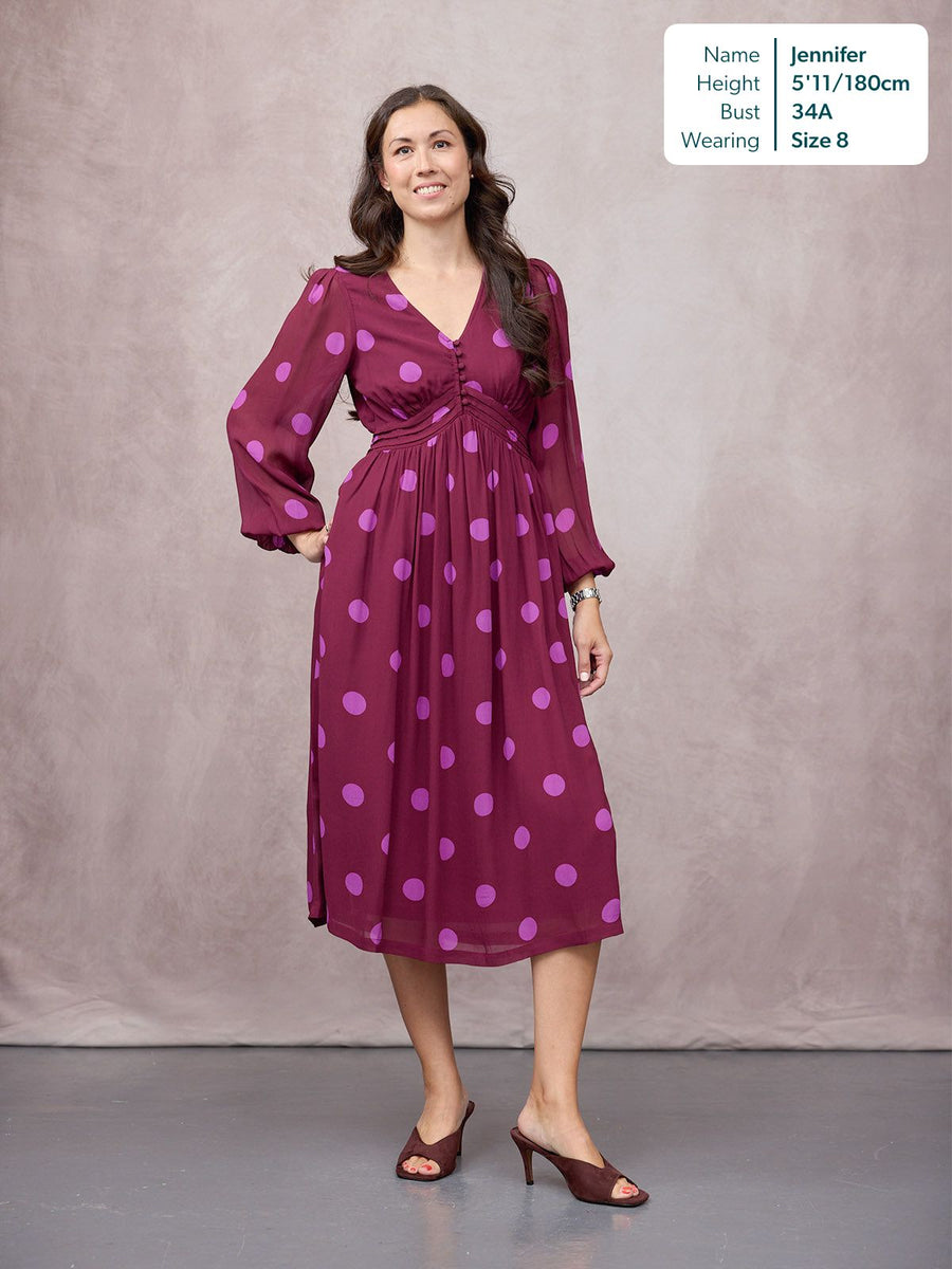 Connie Georgette Dress - Purple Spot Print
