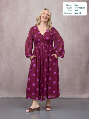 Connie Georgette Dress - Purple Spot Print