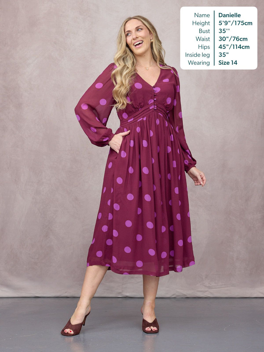 Connie Georgette Dress - Purple Spot Print