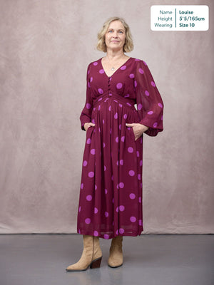 Connie Georgette Dress - Purple Spot Print